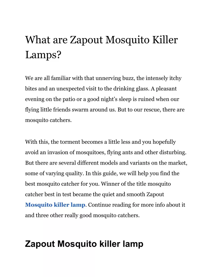 what are zapout mosquito killer lamps