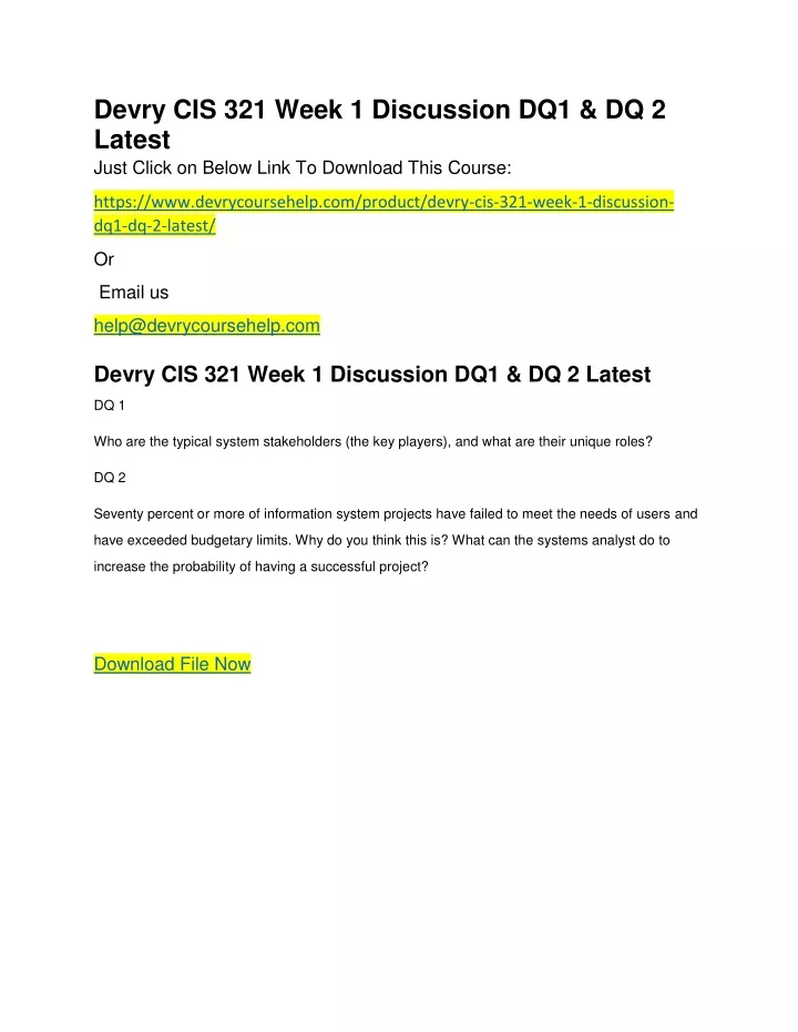 devry cis 321 week 1 discussion dq1 dq 2 latest