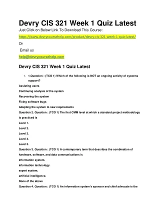 Devry CIS 321 Week 1 Quiz Latest
