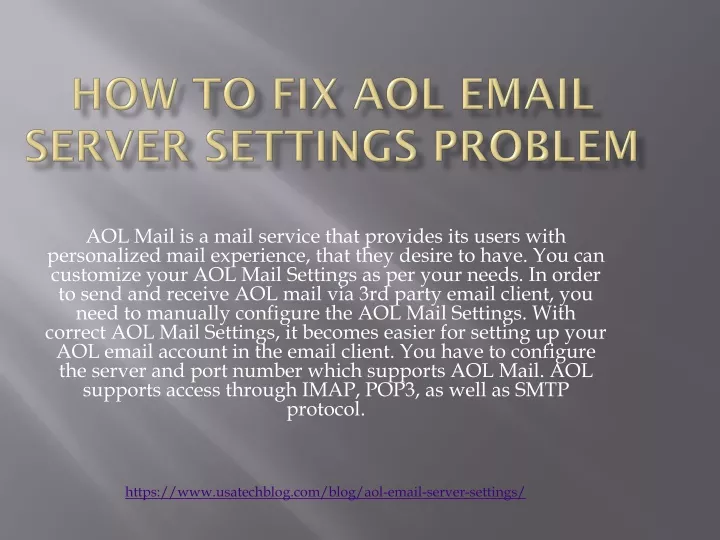 how to fix aol email server settings problem