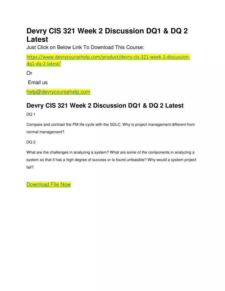 devry cis 321 week 2 discussion dq1 dq 2 latest