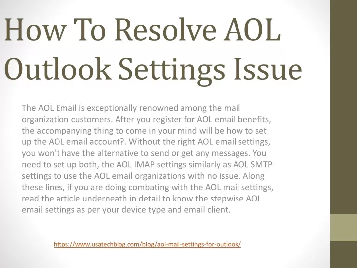 how to resolve aol outlook settings issue