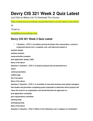 Devry CIS 321 Week 2 Quiz Latest