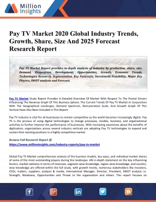 Pay TV Market - Growth, Trends, And Forecast (2020 - 2025)