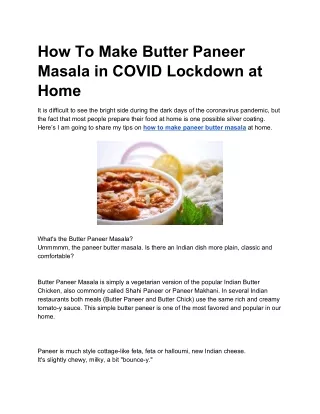 how to make butter paneer masala in covid