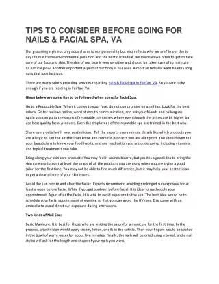 Tips to Consider Before Going for Nails & Facial Spa, VA