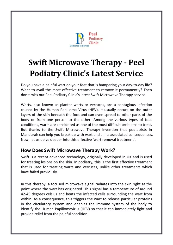 swift microwave therapy peel podiatry clinic