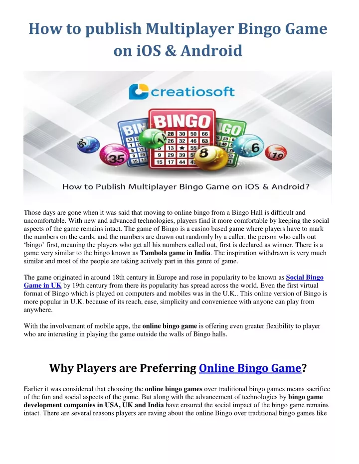 how to publish multiplayer bingo game
