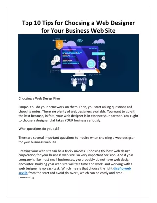 Top 10 Tips for Choosing a Web Designer for Your Business Web Site