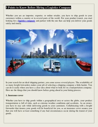 5 points to know before hiring a logistics