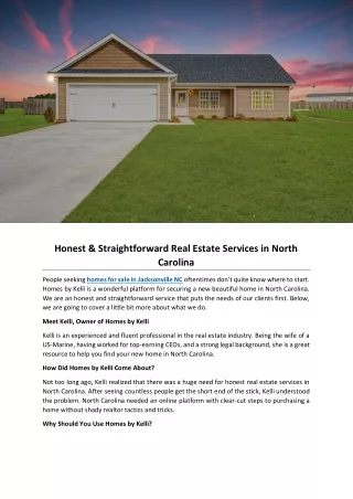 Honest & Straightforward Real Estate Services in North Carolina