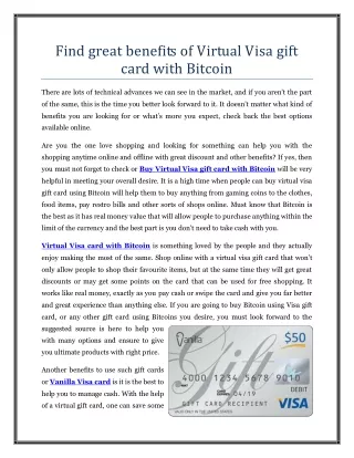 Find great benefits of Virtual Visa gift card with Bitcoin