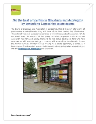 Get the best properties in Blackburn and Accrington by consulting Lancashire estate agents