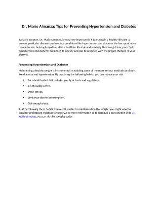 Dr. Mario Almanza: Preventing of Hypertension and Diabetes