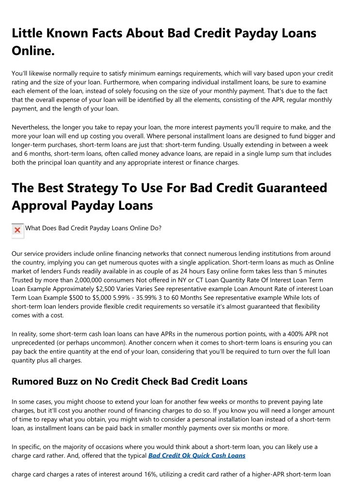 little known facts about bad credit payday loans