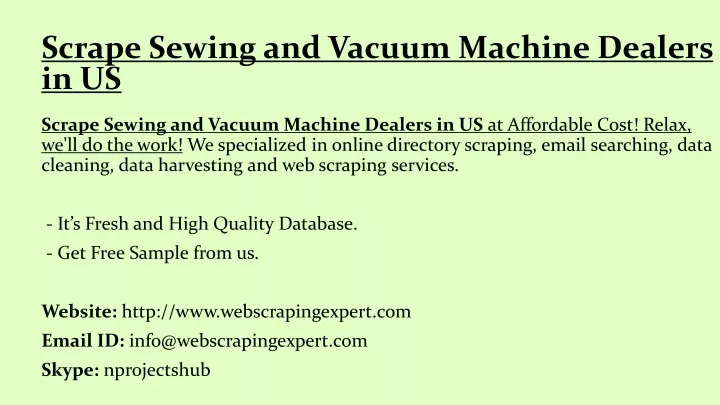 scrape sewing and vacuum machine dealers in us