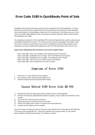 Error Code 3180 in QuickBooks Point of Sale