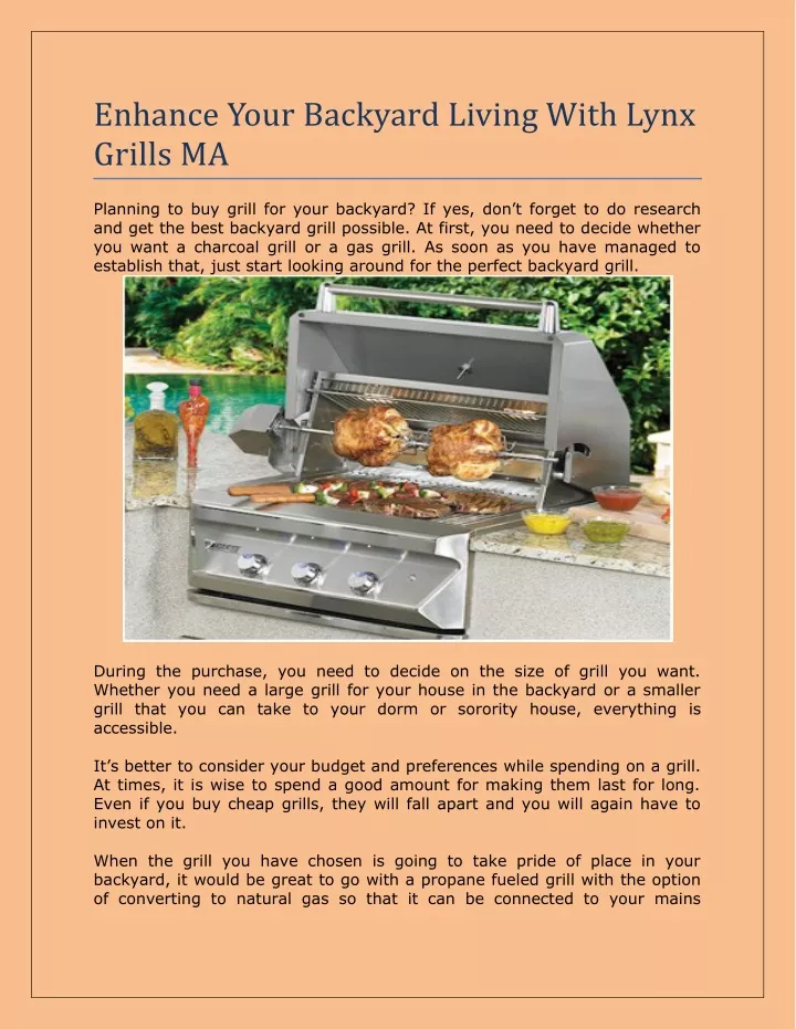 enhance your backyard living with lynx grills ma