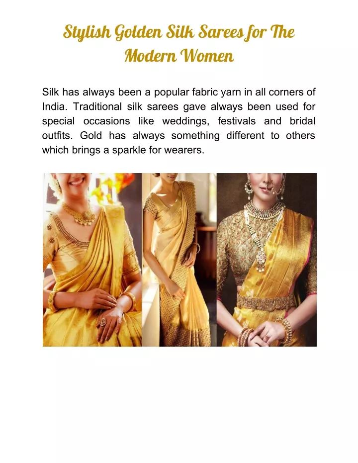 stylish golden silk sarees for the modern women