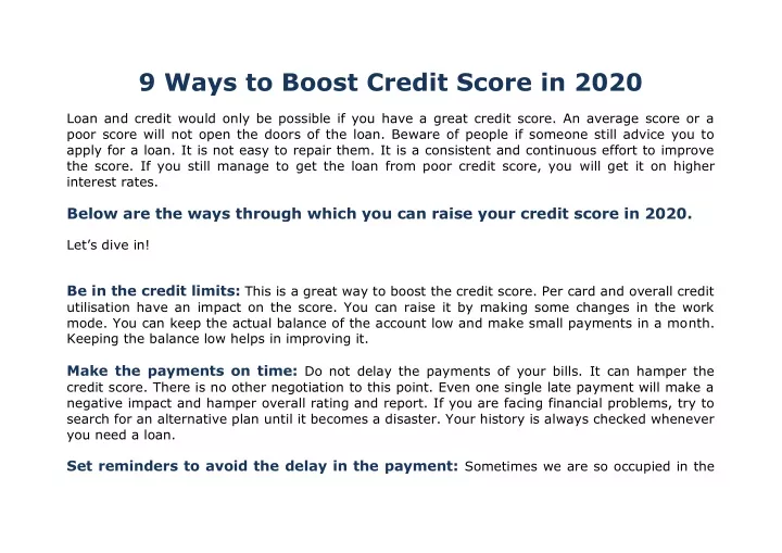 9 ways to boost credit score in 2020