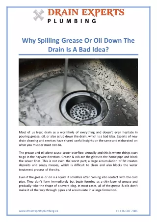 Why Spilling Grease Or Oil Down The Drain Is A Bad Idea?