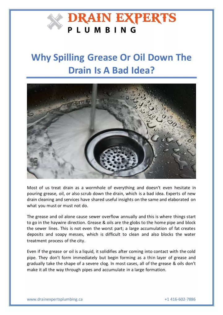 why spilling grease or oil down the drain