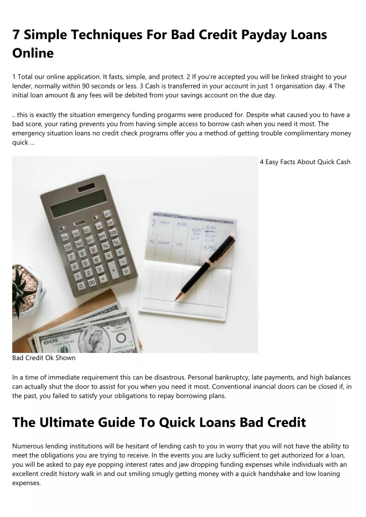7 simple techniques for bad credit payday loans