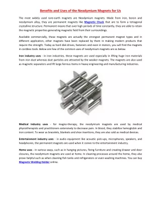 benefits and uses of the neodymium magnets for us