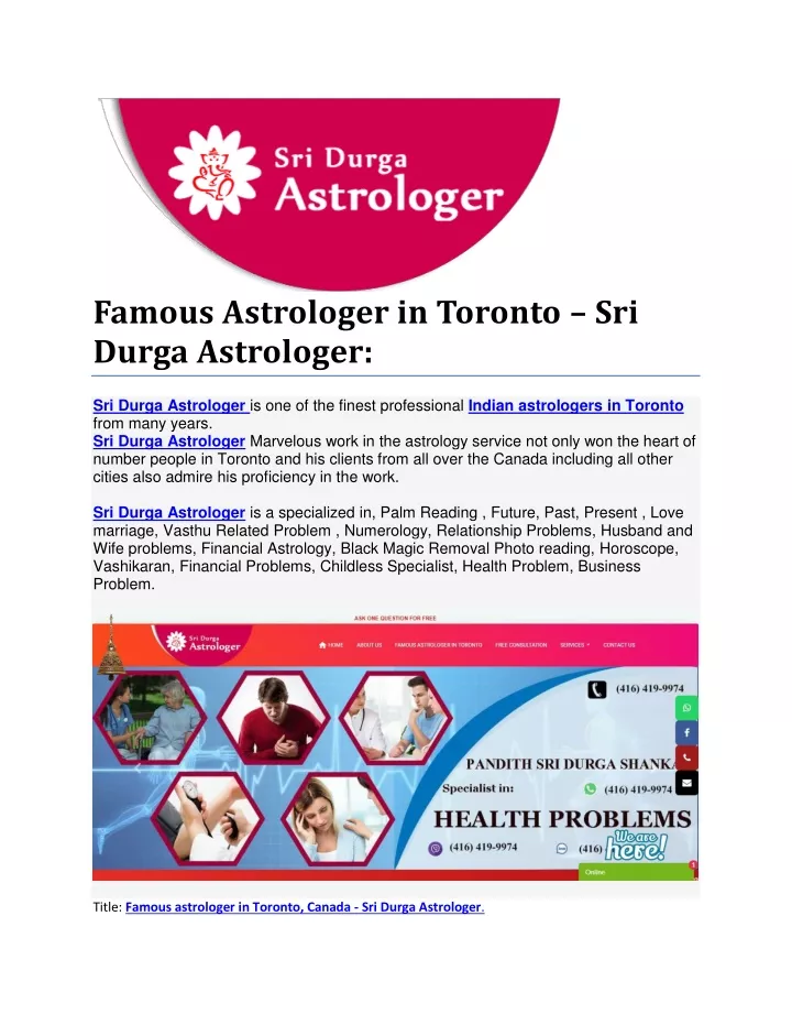 famous astrologer in toronto sri durga astrologer