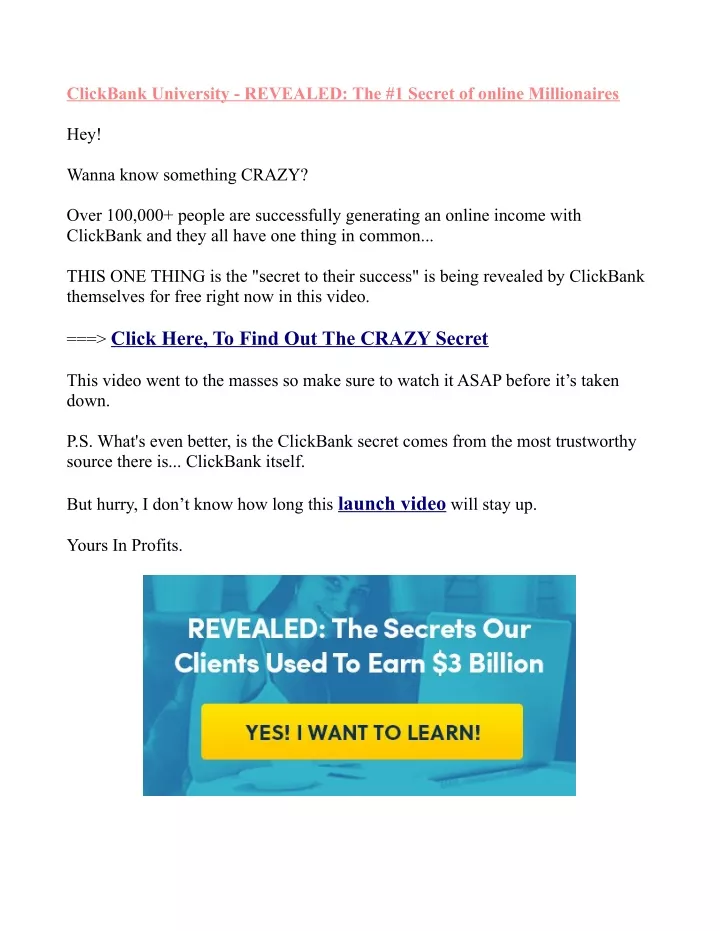 clickbank university revealed the 1 secret