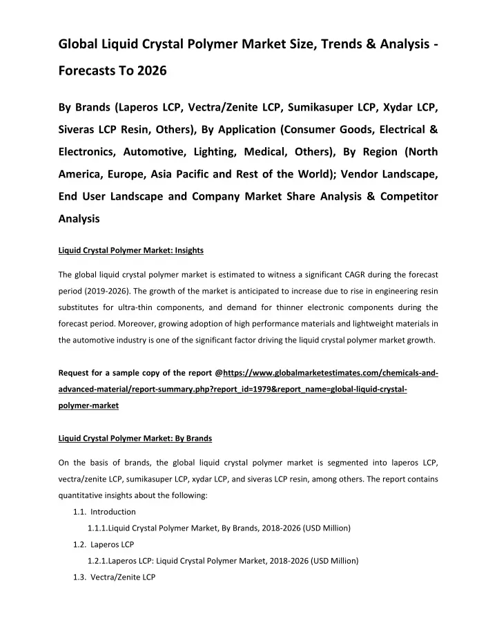 global liquid crystal polymer market size trends