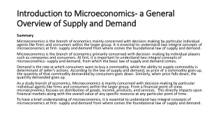introduction to microeconomics a general overview of supply and demand