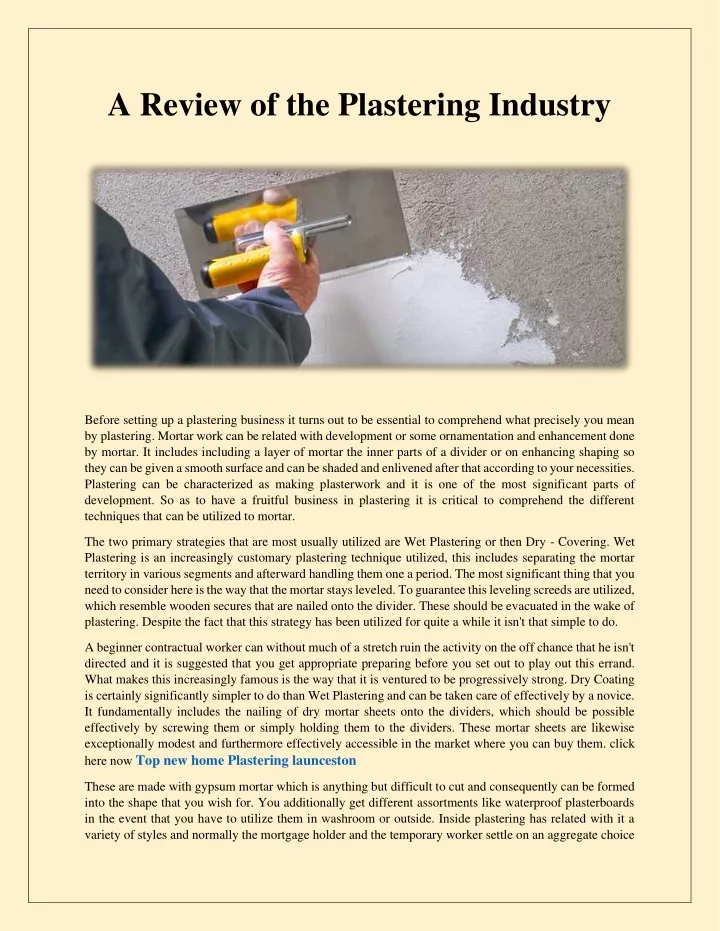 a review of the plastering industry