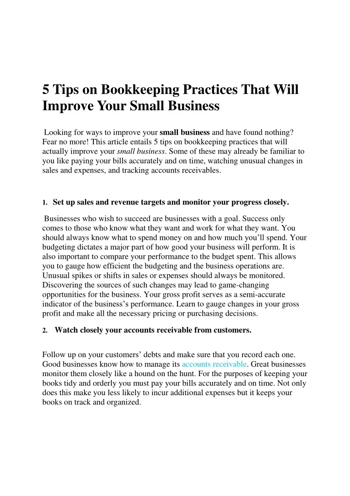 5 tips on bookkeeping practices that will improve