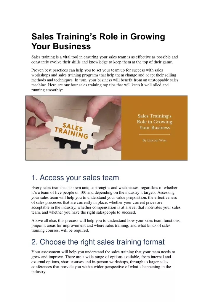 sales training s role in growing your business