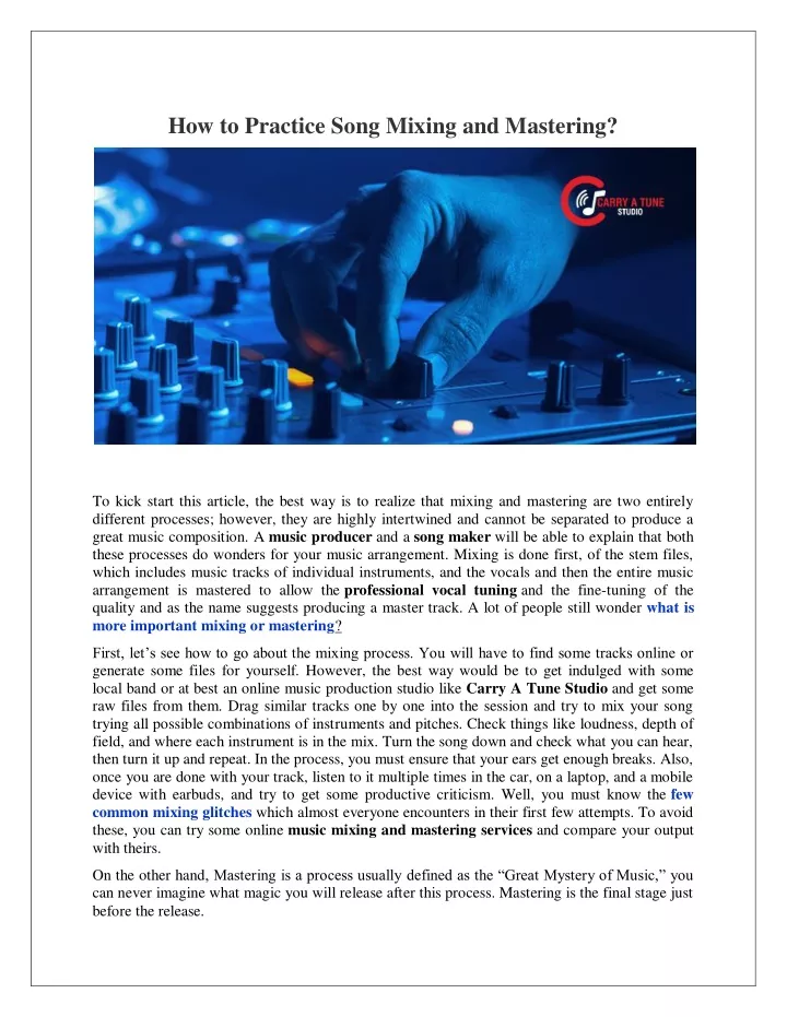 how to practice song mixing and mastering