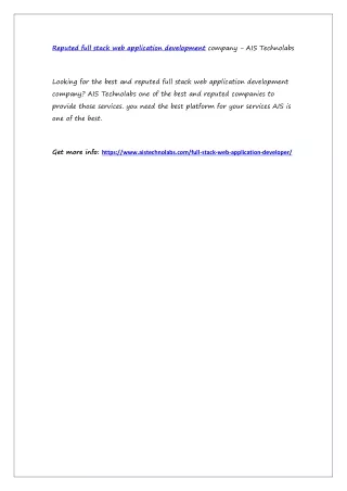 reputed full stack web application development