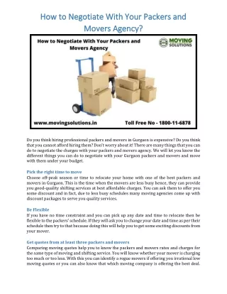 How to Negotiate With Your Packers and Movers Agency?