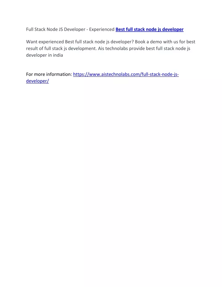full stack node js developer experienced best