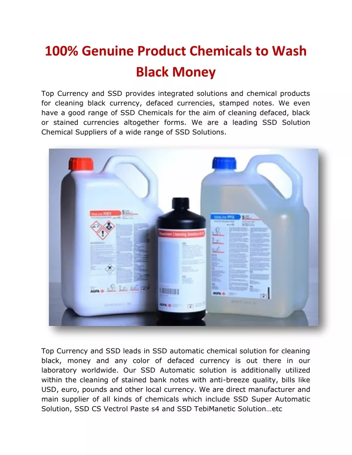 100 genuine product chemicals to wash black money