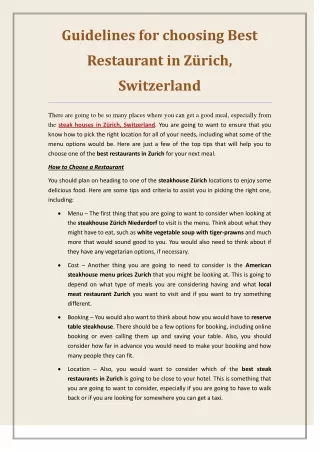 Guidelines for choosing Best Restaurant in Zürich, Switzerland - PDF