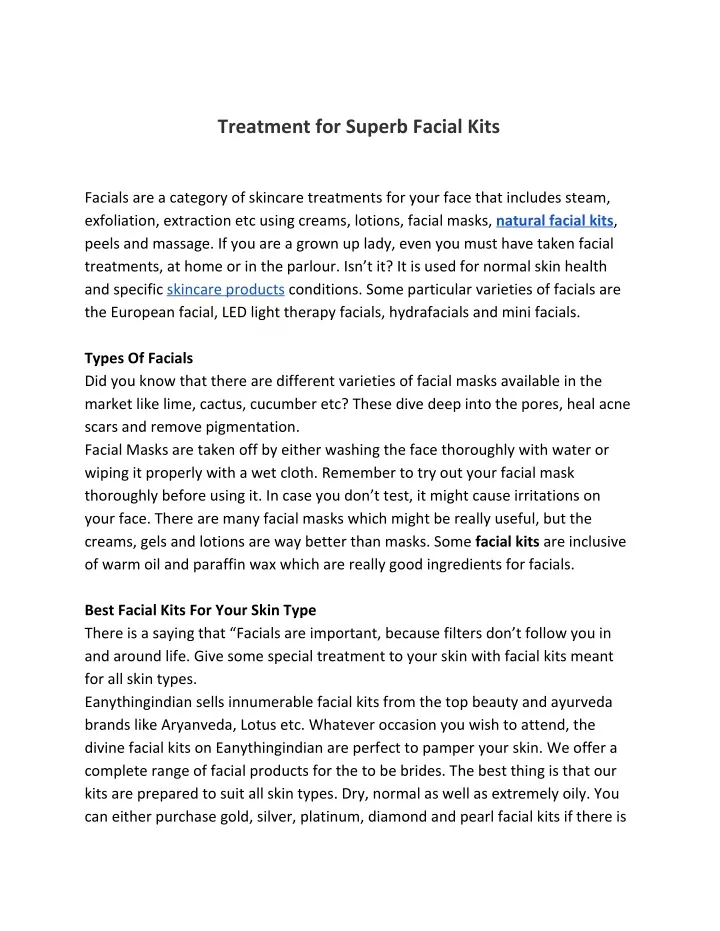 treatment for superb facial kits