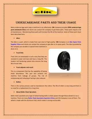 Undercarriage Parts and Their Usage