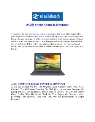 Acer Laptop Repair & Service center in  Kondapur - Sri sai infotech