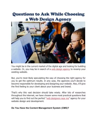 questions to ask while choosing a web design