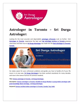 Astrologer in Toronto – Sri Durga Astrologer:
