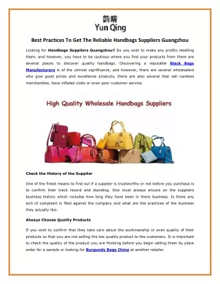 Best Practices To Get The Reliable Handbags Suppliers Guangzhou