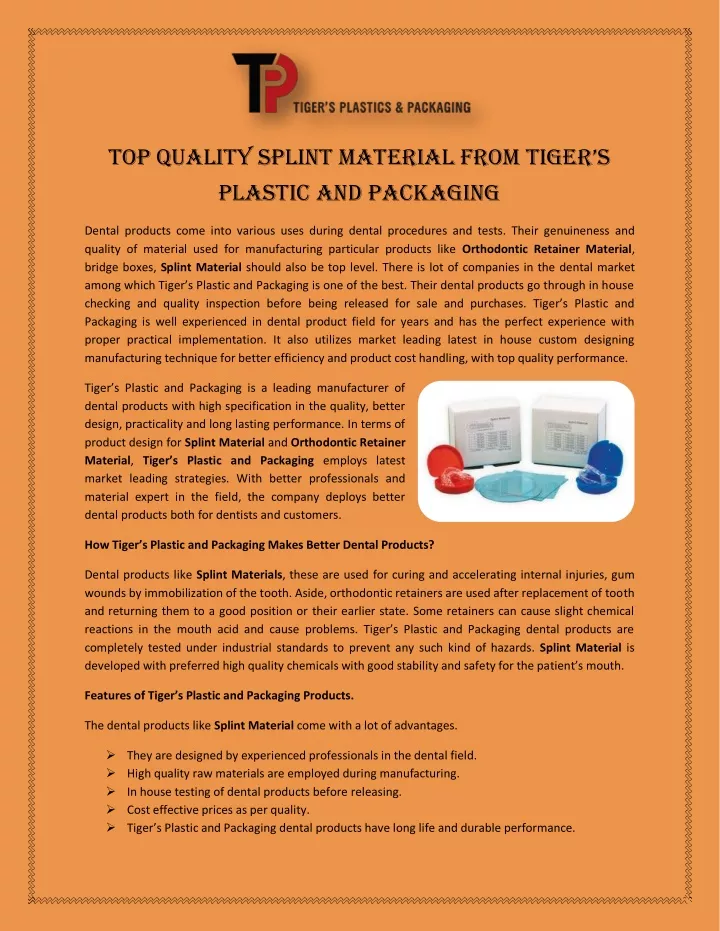 top quality splint material from tiger s plastic