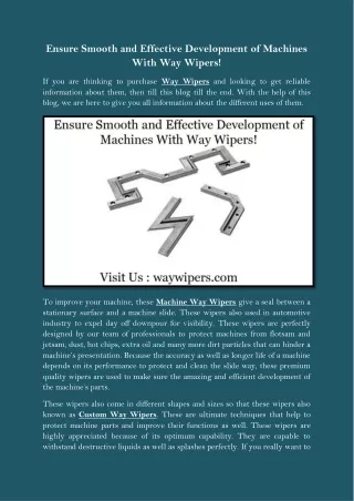 Ensure Smooth and Effective Development of Machines With Way Wipers!