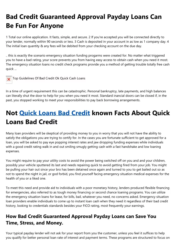 bad credit guaranteed approval payday loans